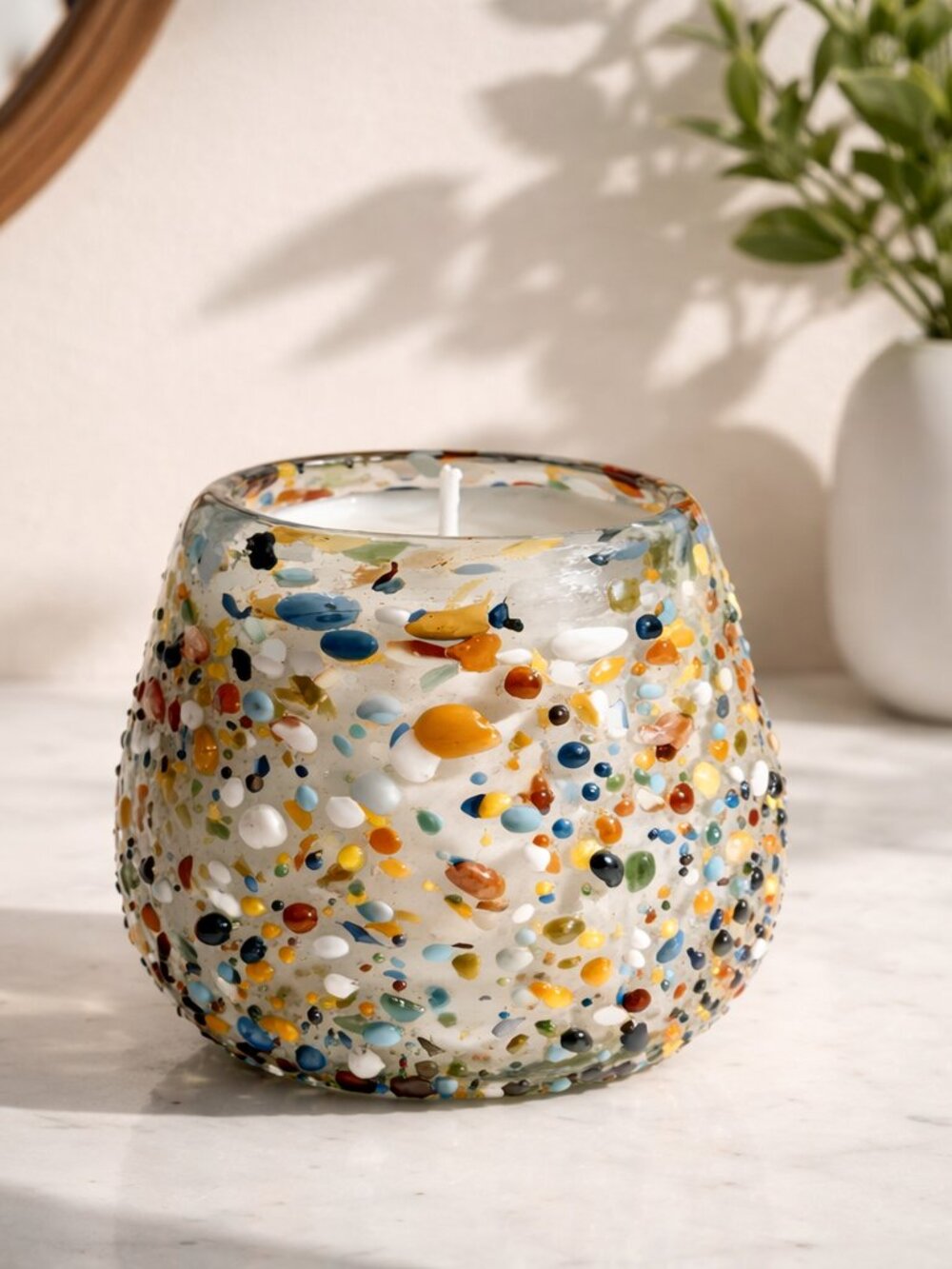 Mexican Glass Jar Pebbled Multi-colored Soy Wax Candle -Light Sandalwood Scent - Picture 2 of 5